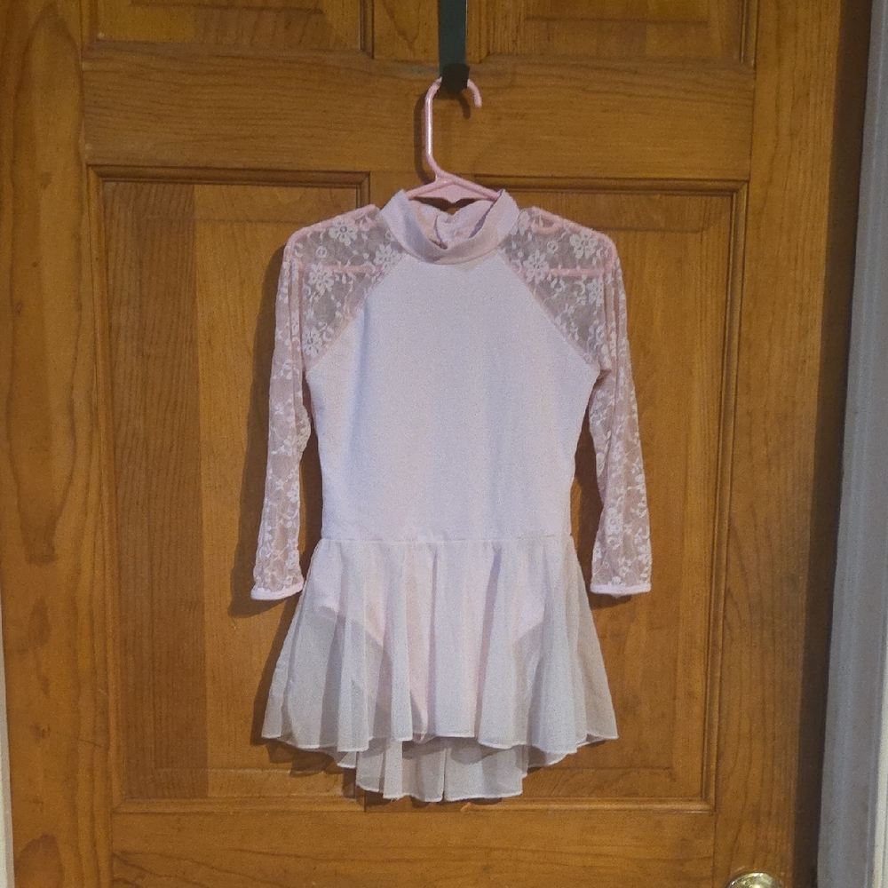 Chic Pink Lace Leotard with Flowy Skirt
